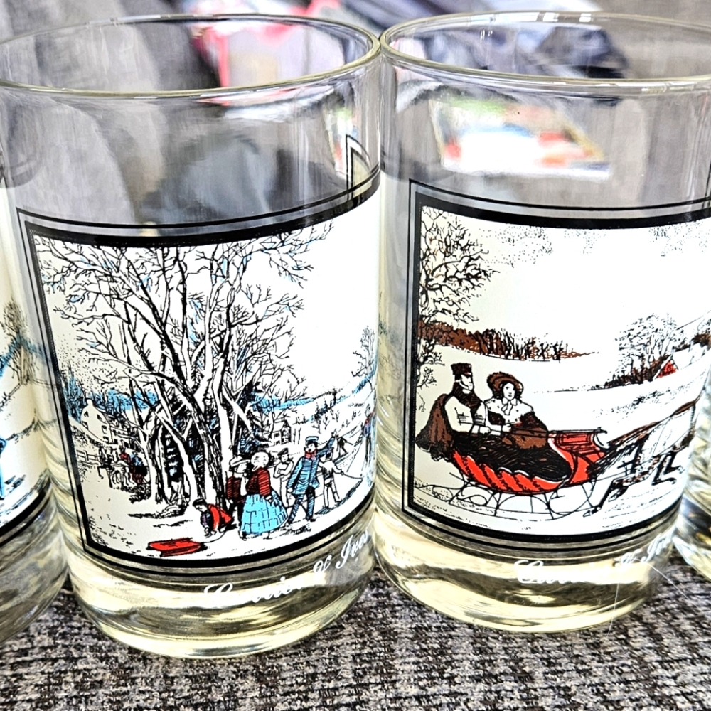 Four Vintage Currier And Ives 1978 Collectors Series Glasses